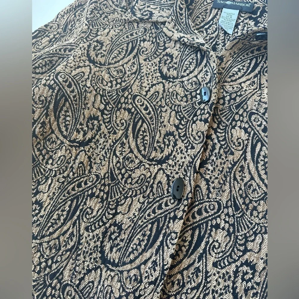 Sag Harbor Brown Black Paisley Unique Woven Textured Button Up Shirt Women’s 12 - Picture 4 of 8